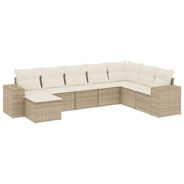 vidaXL Set Divano da Giardino 8 pz con Cuscini Beige in Polyrattan