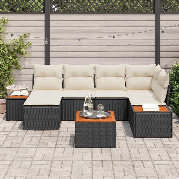 vidaXL Set Divano da Giardino 7 pcs Nero e Crema Polyrattan