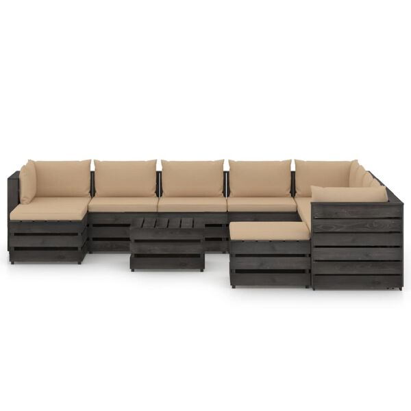 vidaXL Set Salotto Giardino con Cuscini 11 pz Legno Impregnato Grigio