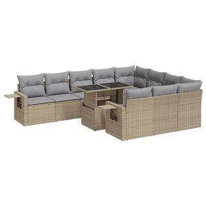 vidaXL Set Divani da Giardino 11 pz con Cuscini Beige in Polyrattan