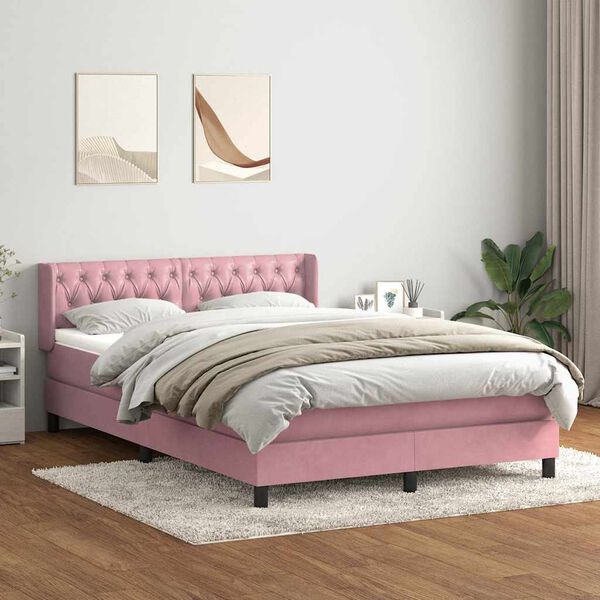 vidaXL Giroletto a Molle con Materasso Rosa 140x220 cm in Velluto