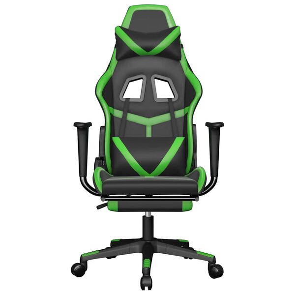 vidaXL Sedia da Gaming Massaggio Poggiapiedi Nero e Verde Similpelle
