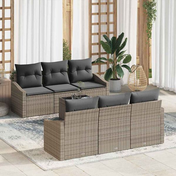 vidaXL Set di divani con cuscino 7 pcs Grigio polyrattan