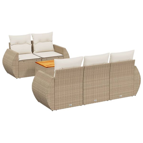 vidaXL Set Divano da Giardino 6 pz con Cuscini Beige in Polyrattan