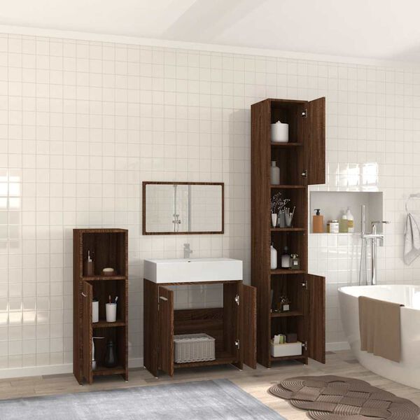 vidaXL Set Mobili da Bagno 4 pz Rovere Marrone in Legno Multistrato