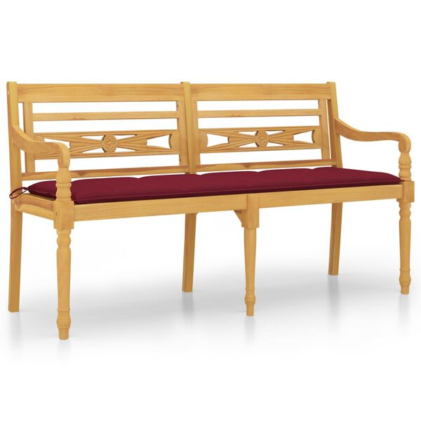 vidaXL Panchina Batavia con Cuscino Rosso Vino 150 cm Massello di Teak
