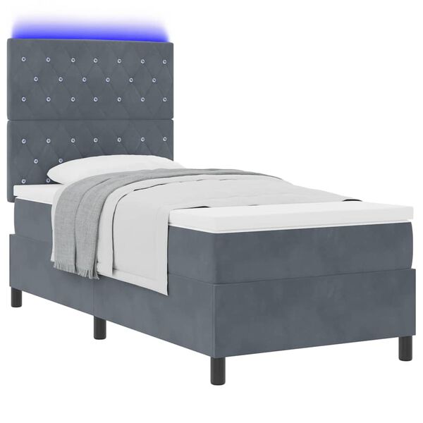 vidaXL Letto a Sorgente LED Grigio scuro 90 x 190 cm Tessuto