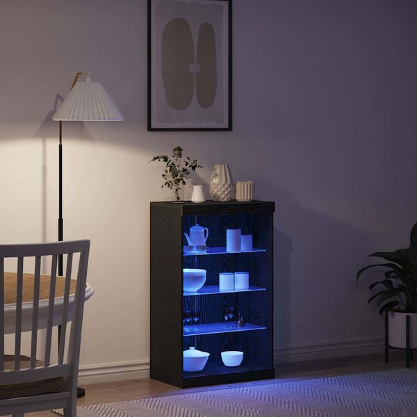 vidaXL Madia LED Rovere Nero 60,5 x 37 x 100 cm Legno multistrato