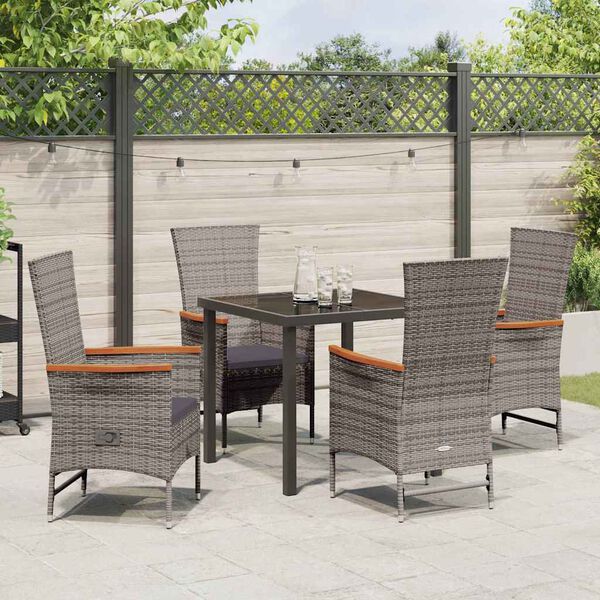 vidaXL Set da Pranzo per Giardino con cuscino 5 pcs Grigio