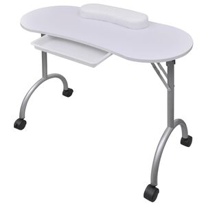 vidaXL Tavolo Pieghevole per Manicure con Rotelle Bianco