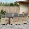 vidaXL Set da Pranzo per Giardino con cuscino 9 pcs Beige polyrattan
