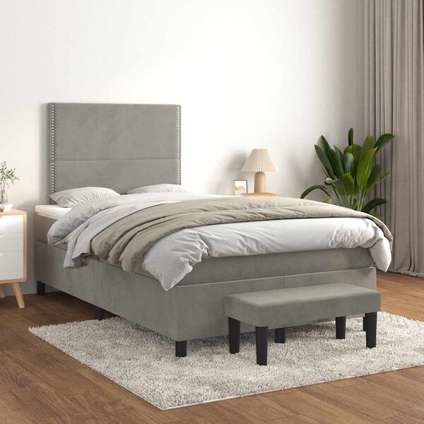 vidaXL Giroletto a Molle con Materasso Grigio Chiaro 120x190cm Velluto