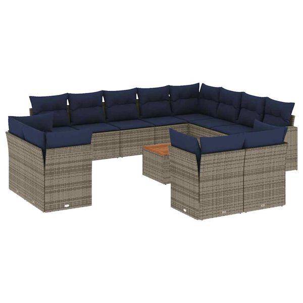vidaXL Set Divani da Giardino 13 pz con Cuscini Grigio in Polyrattan