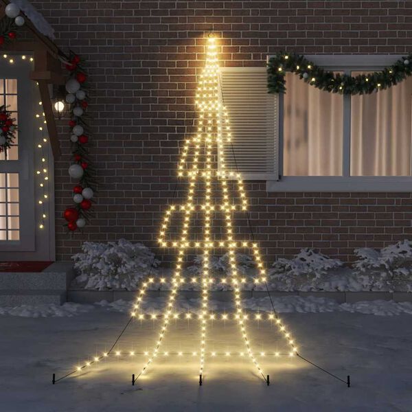 vidaXL Albero di Natale LED con picchetti per il terreno Bianco caldo