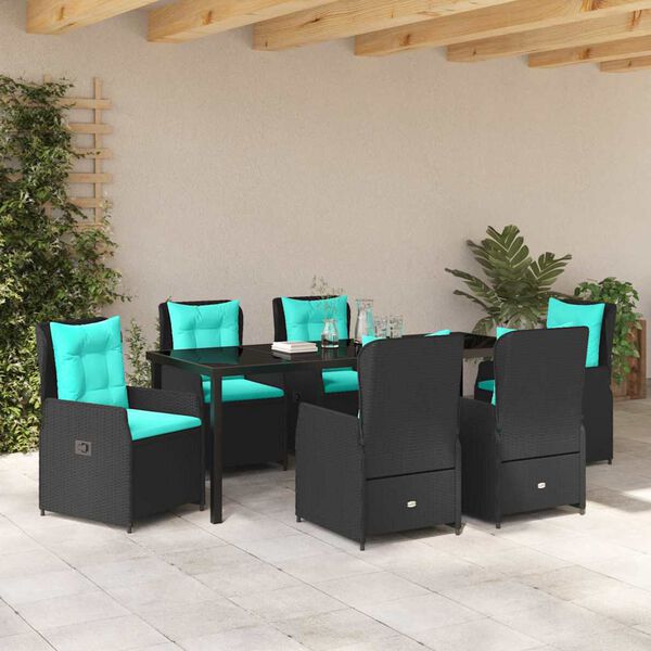 vidaXL Set da Pranzo per Giardino 7 pcs Nero Poly Rattan
