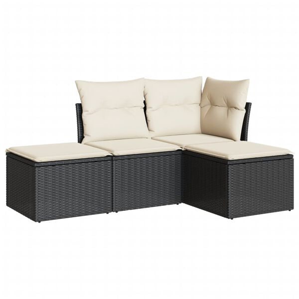 vidaXL Set Divani da Giardino 4 pz con Cuscini Nero in Polyrattan