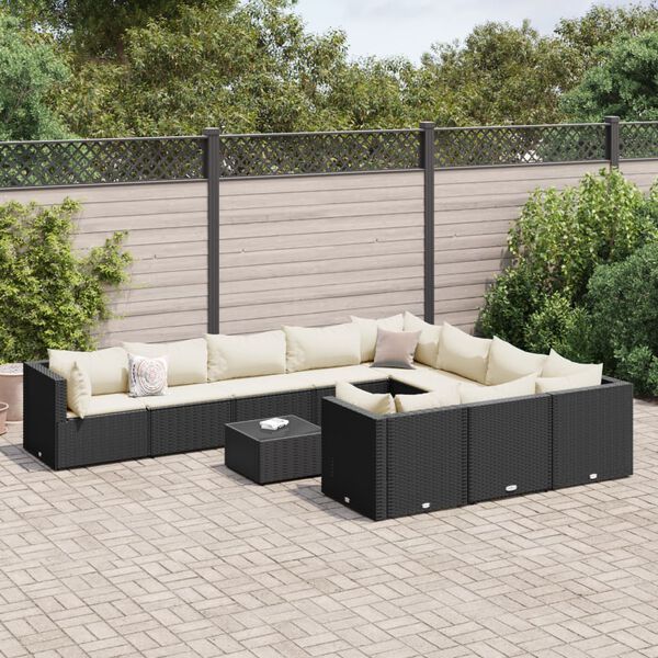 vidaXL Set Divani da Giardino 11 pz con Cuscini in Polyrattan Nero