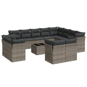 vidaXL Set Divani da Giardino 13 pz con Cuscini Grigio in Polyrattan