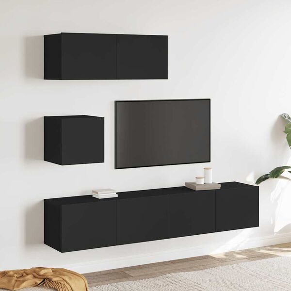 vidaXL Set Mobili Porta TV 4 pz Nero in Legno Multistrato
