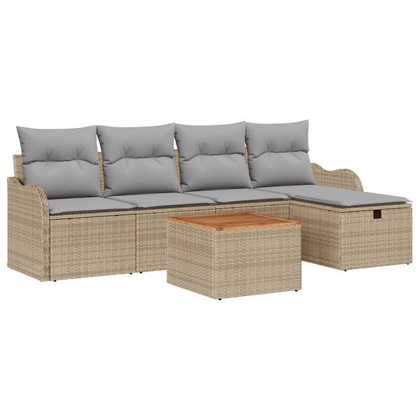 vidaXL Set Divano da Giardino con cuscino 6 pcs Beige polyrattan