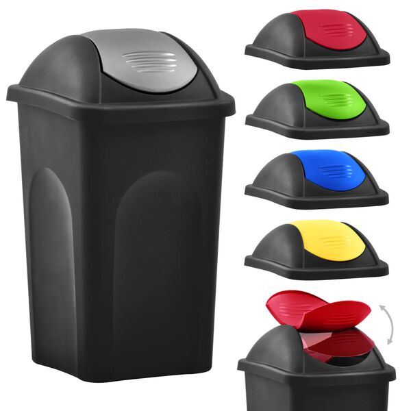 vidaXL Cestino dei Rifiuti con Coperchio Oscillante 60L Nero Argento