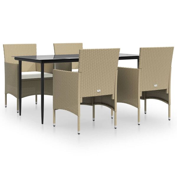 vidaXL Set da Pranzo da Giardino 5 pz con Cuscini Beige e Nero