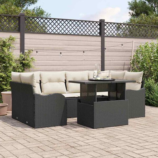 vidaXL Set Divano da Giardino con cuscino 7 pcs Nero Poly Rattan