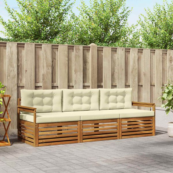 vidaXL Set di divani da esterno con cuscino 3 pcs Naturale e Crema