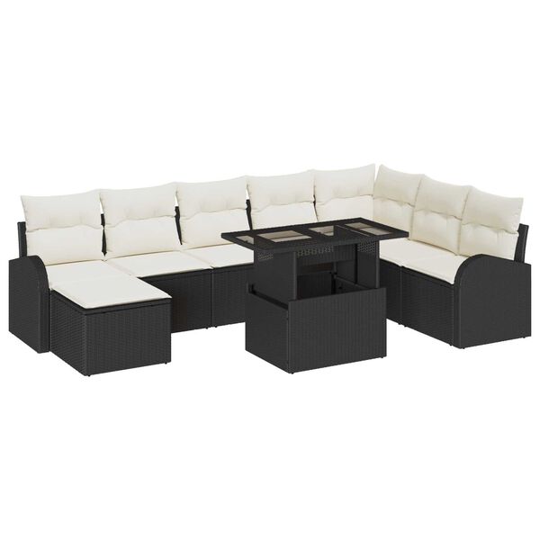 vidaXL Set Divano da Giardino con archiviazione 9 pcs Nero Poly Rattan