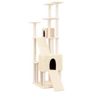 vidaXL Albero per Gatti con Tiragraffi in Sisal Crema 190 cm