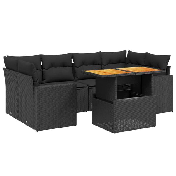 vidaXL Set Divani da Giardino con Cuscini 7pz Nero Polyrattan