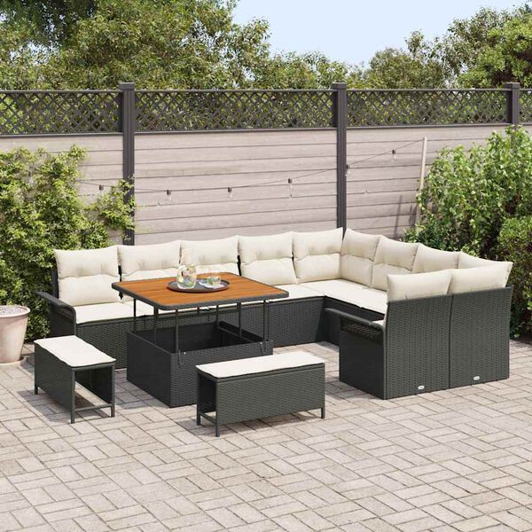 vidaXL Set Divano da Giardino con cuscino 12 pcs Nero polyrattan