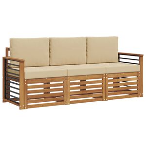 vidaXL Set divani 3 pz Naturale e Beige Legno di Acacia Massello
