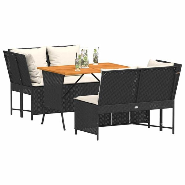 vidaXL Set Divani da Giardino 3 pz con Cuscini in Polyrattan Nero