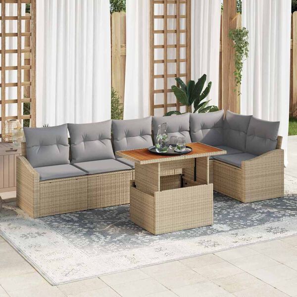 vidaXL Set Divano da Giardino 7 pcs Beige Poly Rattan