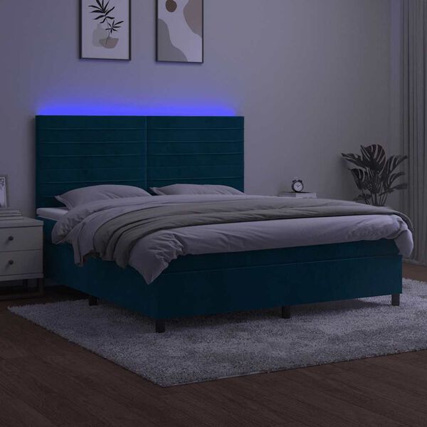 vidaXL Letto a Molle con Materasso e LED Blu Scuro 160x200 cm