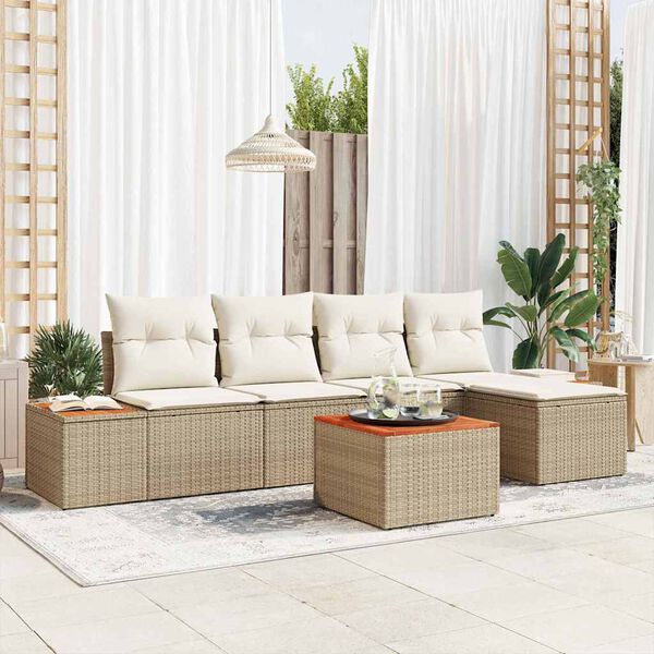 vidaXL Set Divano da Giardino con cuscino 6 pcs beige e panna