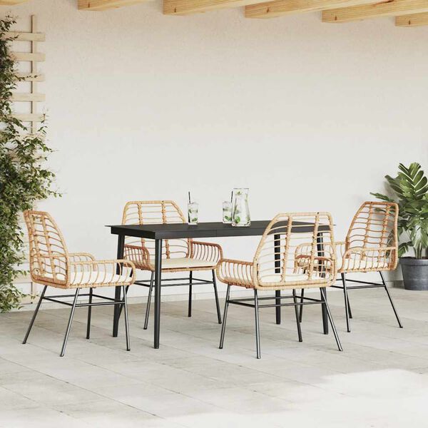 vidaXL Set da Pranzo da Giardino 5pz con Cuscini Polyrattan Vetro