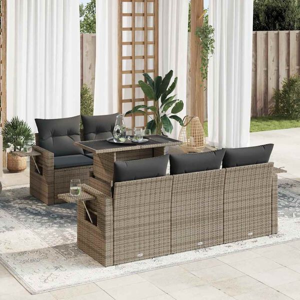 vidaXL Set Divano da Giardino 6 pz con Cuscini Grigio in Polyrattan