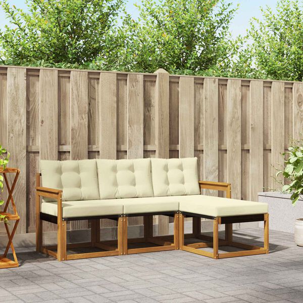 vidaXL Set di divani da esterno con cuscino 4 pcs Naturale e Crema