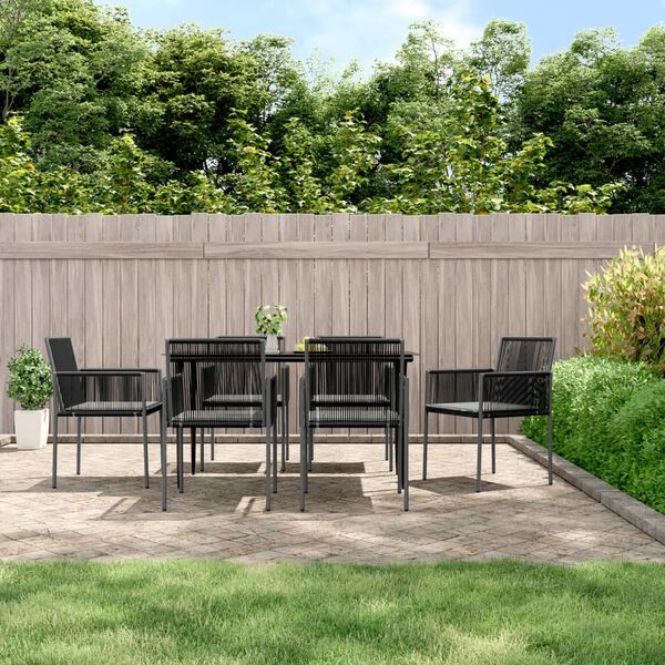 vidaXL Sedie Giardino con Cuscini 6 pz Nere 54x60,5x83,5 cm Polyrattan