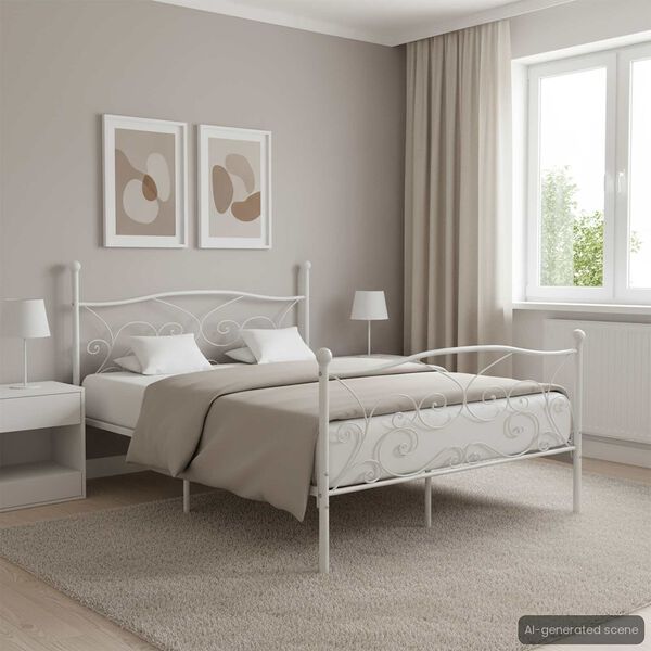 vidaXL Giroletto con Doghe Bianco in Metallo 140x200 cm