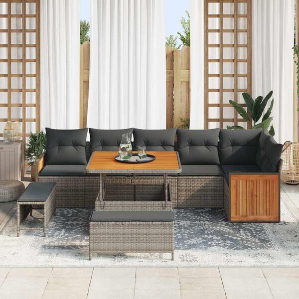 vidaXL Set Divano da Giardino 9 pcs Grigio Grigio scuro polyrattan