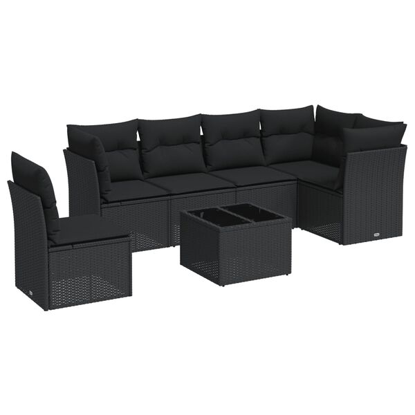 vidaXL Set Divani da Giardino con Cuscini 7pz Nero Polyrattan