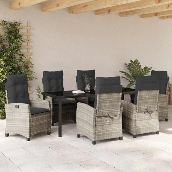 vidaXL Set da Pranzo per Giardino 7 pcs Grigio chiaro polyrattan