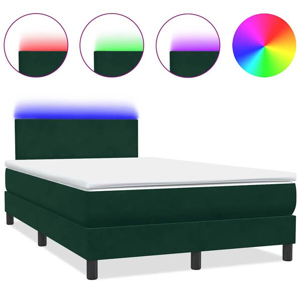 vidaXL Letto a Molle con Materasso e LED Verde Scuro 120x220 cm Velluto