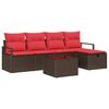 vidaXL Set di divani con cuscino 6 pcs Marrone e Rosso polyrattan