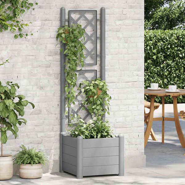 vidaXL Fioriera da Giardino con Graticcio 43x43x142cm PP Grigio Pietra