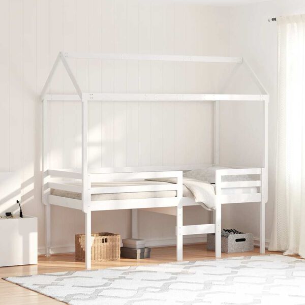 vidaXL Letto a Soppalco con Tetto Bianco 90x200 cm in Legno di Pino