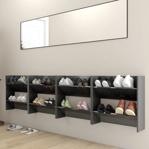vidaXL Scarpiere a Muro 4pz Grigio Lucido 60x18x60cm Legno Multistrato